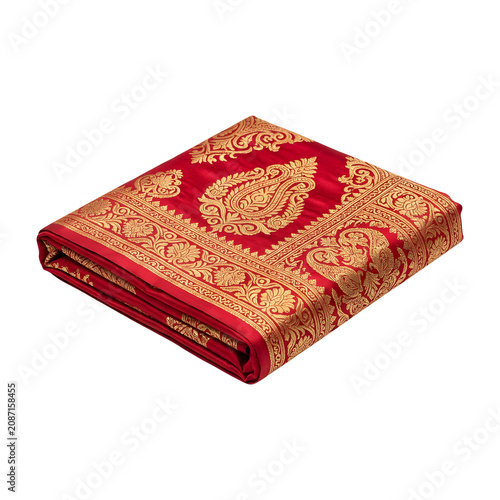 Premium Folded Festive Silk Cloth with Royal Red and Gold Patterns