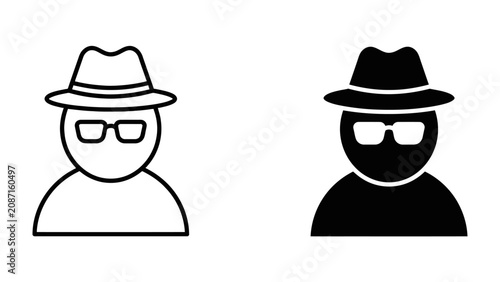 Fotografija Anonymous Iconography: A minimalist representation of an anonymous figure wearing a hat and glasses, symbolizing mystery, identity, and the digital age