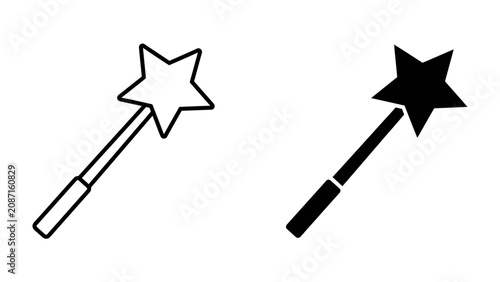 Photography Magic Wand Icons: Two stylized magic wands, one outlined and one filled, represent enchantment and wonder