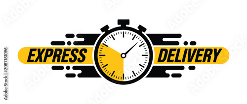 Foto Express delivery sticker collection, fast service and quick courier labels, ship