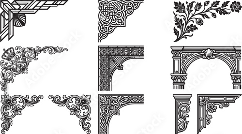 Konstfotografi Vintage ornamental corner border architectural icon set