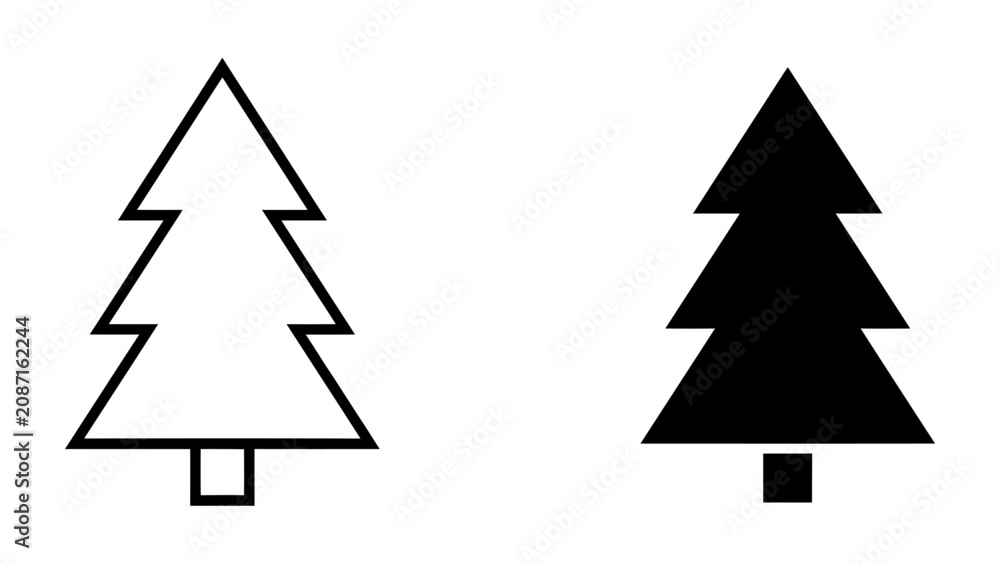 Obraz premium Two Trees: A simple illustration depicting two stylized trees, one outlined and one filled in, representing versatility and design elements.