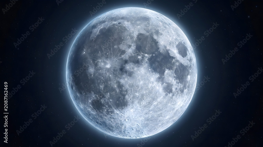 Fototapeta premium Full Moon in Dark Night Sky.