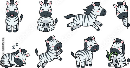 Canvas Print Cute zebra vector illustration set with cartoon safari animal characters showing