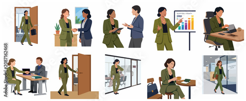Professional Business Woman Set - Flat Vector Illustrations of Corporate Life and Office Activities