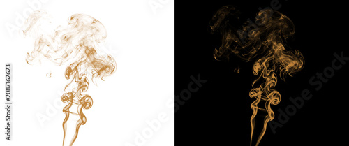 Cuadro en lienzo Golden smoke swirls on black and white backgrounds, ethereal amber vapor trails,
