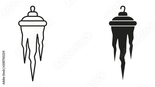 Fényképezés Winter Icicle Icon: A graphic representation of an icicle, showcasing its sharp, crystalline structure in both outline and solid fill, symbolizing the essence of winter's chill