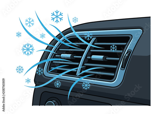 Foto Car dashboard AC vent blowing freezing cold air waves flat graphic