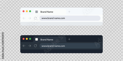 Web browser window address bar mockup in light and dark mode isolated on transparent background vector