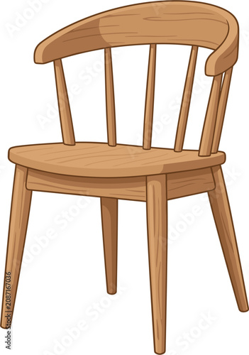 Принти на полотні Classic wooden dining chair vector illustration with curved backrest spindles is