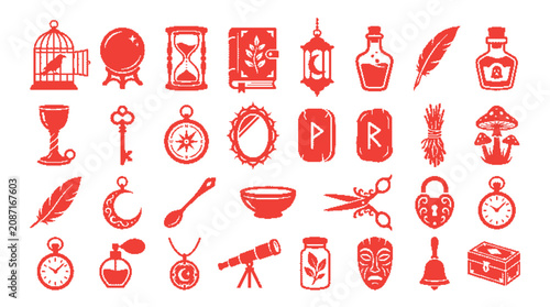 Canvas Print Magic and witchcraft vector icons set