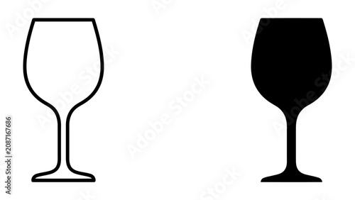 Tableau sur toile Outline and Silhouette of Wine Glass: A clear outline and a solid silhouette of a wine glass, presented side-by-side, representing clarity and form