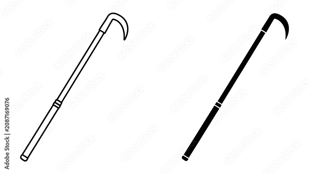 Obraz premium Crook and Flail Symbol: Stylized illustration of a crook and flail, symbols of authority and leadership, presented in both outline and silhouette form.