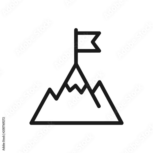 Mountain peak with flag icon representing business success and achievement