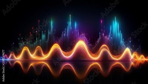 Abstract Glowing Sound Wave Pulse On A Dark Background Created With Generative Ai Not Depicting Real Subjects