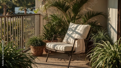 Balcony With Plants and a Chair in a Sunny Outdoor Space