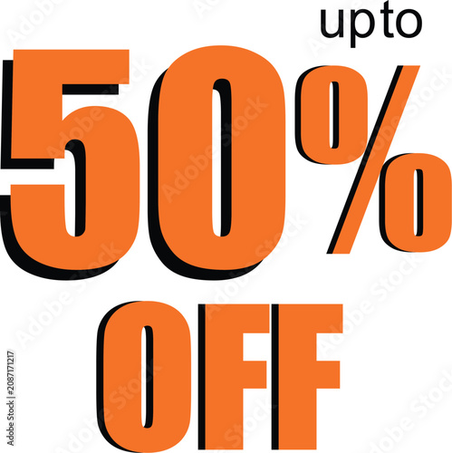 Upto 50 percent off orange text vector design