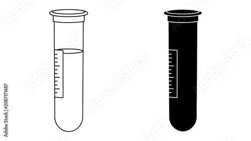 Test Tube Pair: A clear laboratory test tube filled with liquid next to its silhouette, representing scientific research and analysis.