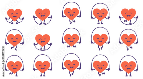 Cute Heart Character Jumping Rope Animation Frames, Fun Fitness Concept