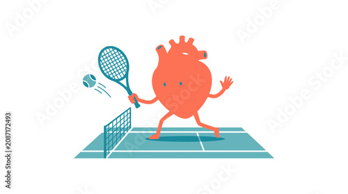 Cartoon Heart Playing Tennis