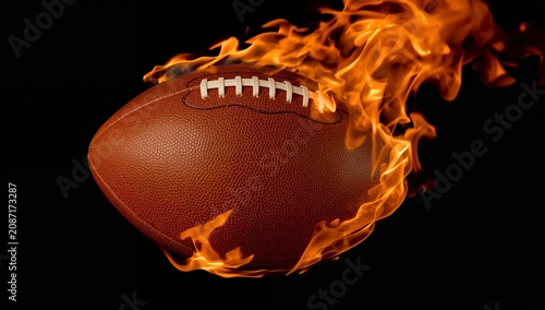 Football With Flames in Action During a Night Game Event