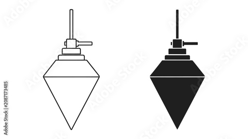 Tableau sur toile Plumb Bob Icons: A plumb bob, an essential tool for construction and surveying, presented in both outline and solid black silhouette