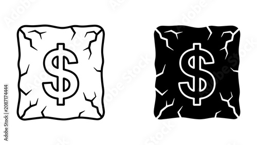 Foto Cracked Dollar Symbol in Black and White: A stark illustration showing a dollar sign enclosed within a cracked square