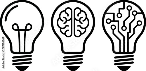 Three light bulbs with different designs, abstract