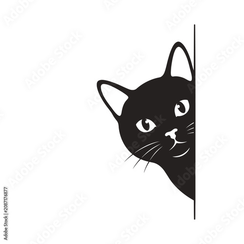 Black cat face, peeking, vector illustration, feline portrait, animal design isolated on White Background