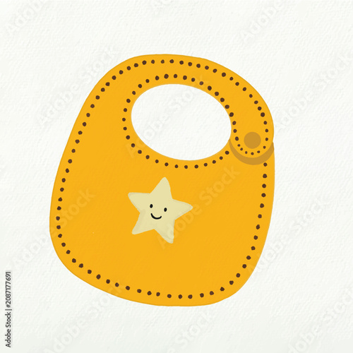 Photos Hand drawn yellow baby bib featuring a cheerful smiling star for infant mealtime