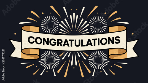 Foto Congratulations banner with fireworks and festive on dark background
