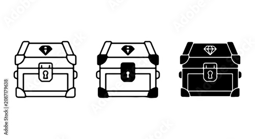 Bild auf Leinwand Treasure Chest Icons, Vintage Wooden Box Graphics, Diamond Emblem, Locked Contai