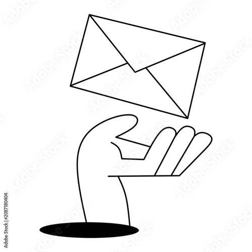 Hand Holding Envelope Line Art Vector Illustration