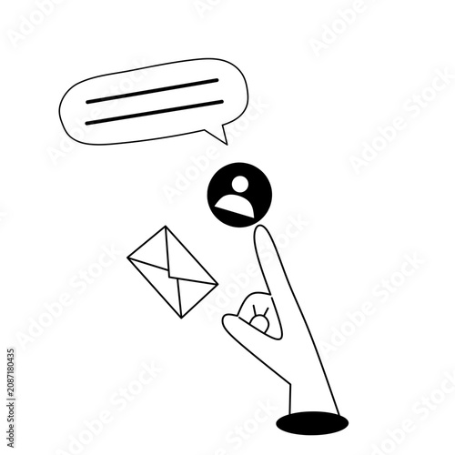 Finger Touching Email Message Line Art Vector Illustration