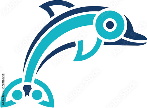 Abstract stylized dolphin logo icon in blue and cyan colors.