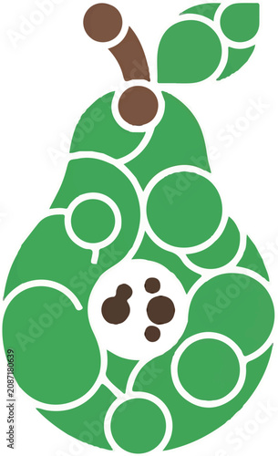 Abstract stylized pear fruit graphic design with geometric circle patterns.