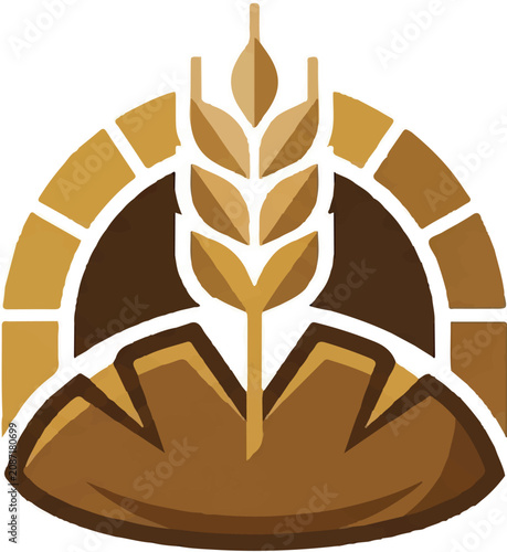 Bakery logo icon with wheat ear and bread loaf illustration.