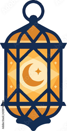 Decorative Islamic Ramadan lantern with crescent moon and star symbol.
