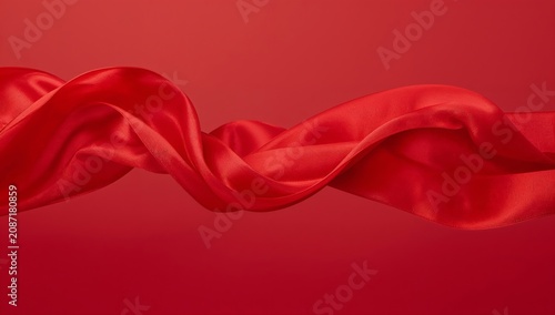 Waving Red Fabric Moves in the Air and Creates Various Shapes Against a Simpl...