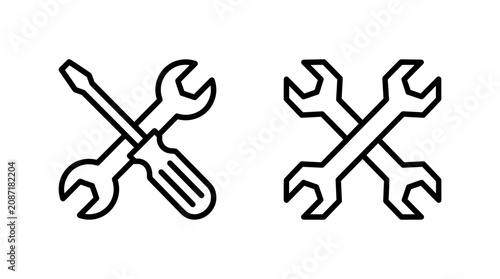 A clean vector icon showing a screwdriver crossed with a wrench and two crossed wrenches.