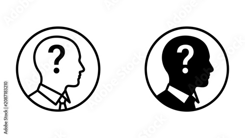 Foto Head Silhouette with Question Mark: Two profile silhouettes of human heads, one outlined and the other a solid black silhouette, both featuring a question mark within the head