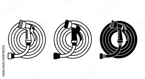 Fotografie Garden Hose Sprayer Icons, Watering Equipment Vector Set, Outdoor Irrigation Too