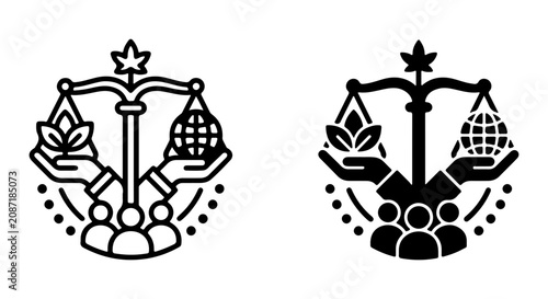 Fotografía Environmental Justice Scales Icon Set, Sustainability Balance Symbol, Eco Law Co