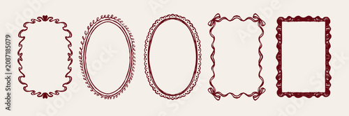 Obraz na plátně Hand drawn crayon frame collection with cute oval and rectangular borders