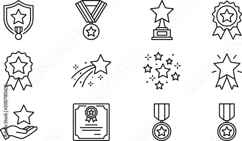 Fotografie Set of reward icons representing medals trophies and awards for achievement in business or personal projects