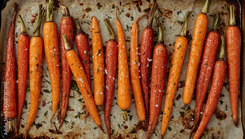 Fresh Carrots on Baking Tray Ready for Cooking With Spices and Salt