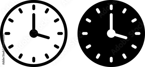Obraz na plátně Minimalist clock icons showing time on a white background in flat style