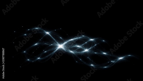 An abstract representation of glowing white lines and dots forming a complex pattern against a dark background