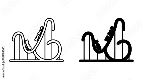 Quadro su tela Roller Coaster Ride Icons: Two stylized icons depicting a roller coaster with cars on its track, showcasing the thrill of amusement park rides in a simple, graphic design