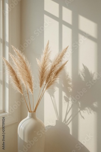 Sunlight Shines on Dried Grass by Window in a Bright Room During Afternoon